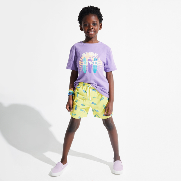 شورت سباحة بطبعة الأناناس باللون الأصفر للأولاد